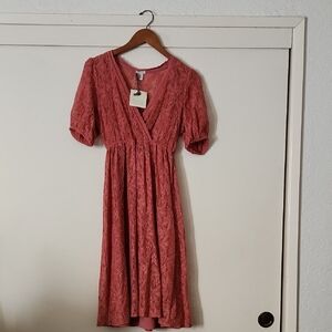 Hinge Coral Lace Midi Dress